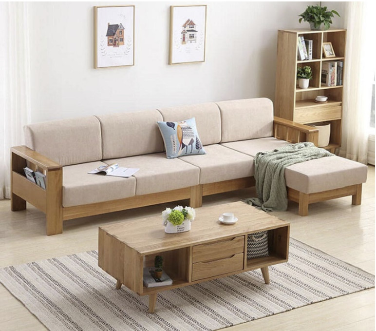 Sofa gỗ chữ l nhỏ gon