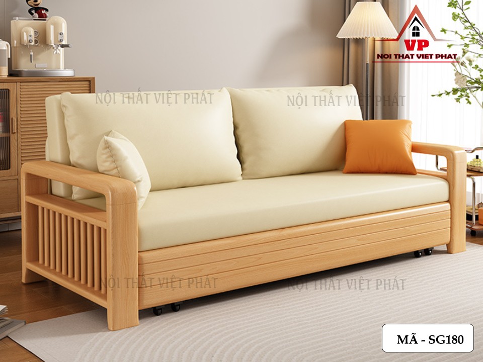 Sofa Giường Khung Sắt Tay Gỗ Mới-3