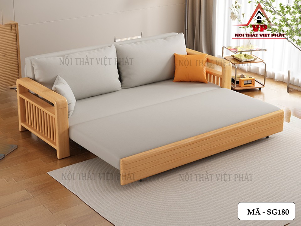 Sofa Giường Khung Sắt Tay Gỗ Mới-6