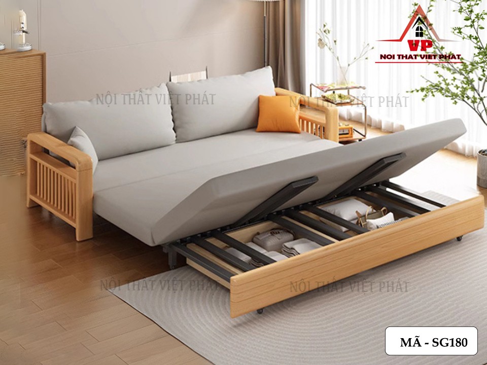 Sofa Giường Khung Sắt Tay Gỗ Mới-8