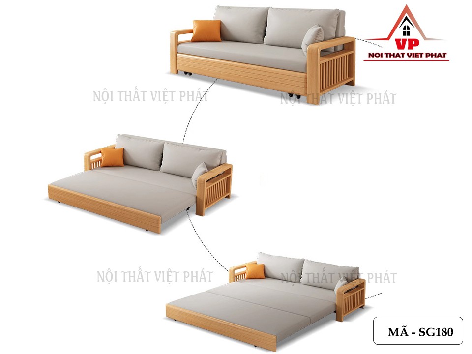 Sofa Giường Khung Sắt Tay Gỗ Mới-9