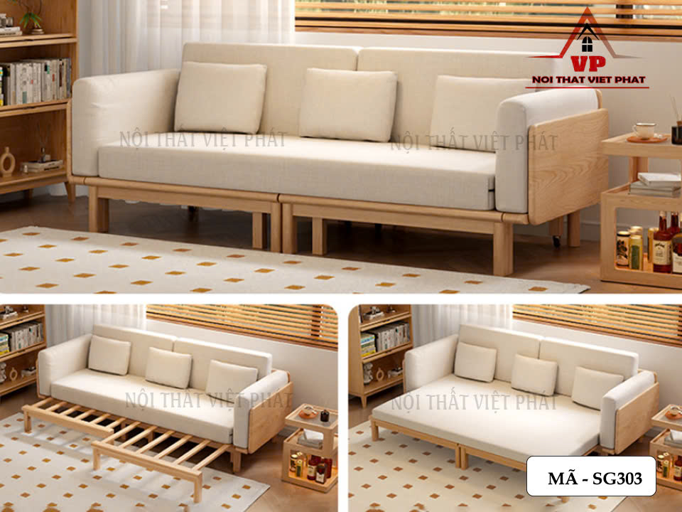 Ghế Sofa Giường Gỗ TPHCM - Mã SG303-4